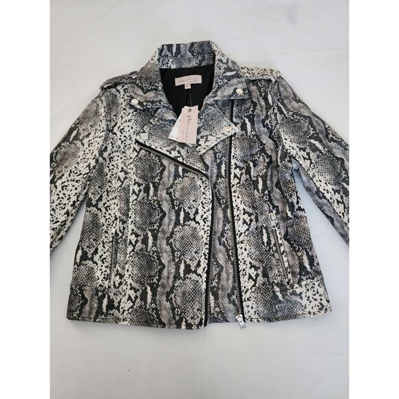 Philosophy Women's Snake Skin Print Embossed Faux Leather Moto Jacket Small NWT - Picture 5 of 13